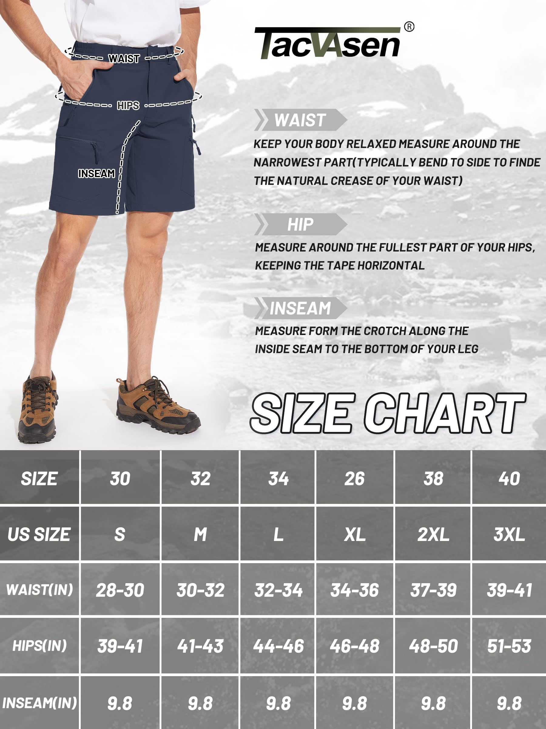 TACVASEN Mens Hiking Cargo Shorts Quick Dry Stretch Golf Shorts 10 Inch Inseam with Zipper Pockets for Outdoor Fishing Navy