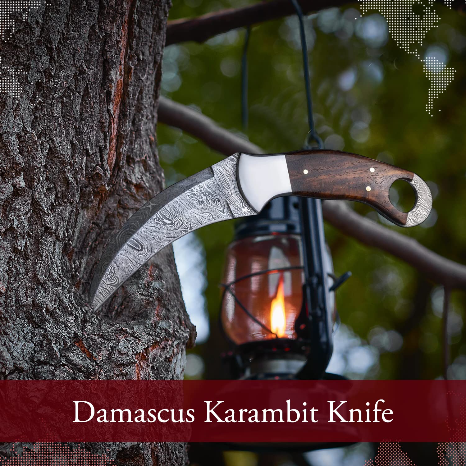 Morf Steelware Damascus Karambit Knife, Handmade Damascus Steel Bowie Knife, 9 inch Karambit Skinning Knife with Leather Sheath, Hunting, Camping & Outdoor Knife - Rose Wood Handle