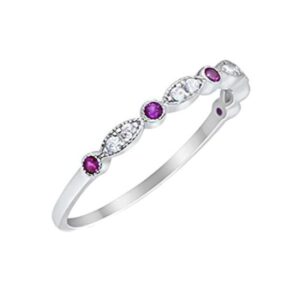 Kaius Jewels 925 Sterling Silver February Birthstone Natural Amethyst Gemstone Half Eternity Band Silver Ring For Women Size Us-7.5