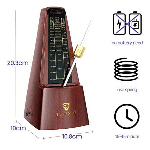 Mechanical Metronomes for Piano Guitar Violin Bass Drum and Other Musical Instruments Loud Sound and High Precision Track Beat and Tempo for Beginners (Wood Grain)