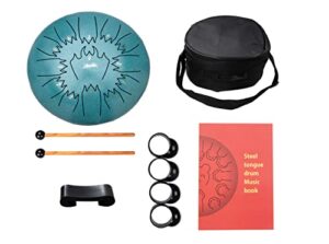 nanrika steel tongue drum, 12 inch 13 note, percussion instrument, hand pan drum, with bag, music book, drumstick and finger cover (malachite)