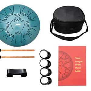 Nanrika Steel Tongue Drum, 12 Inch 13 Note, Percussion Instrument, Hand Pan Drum, With Bag, Music Book, Drumstick and Finger Cover (Malachite)