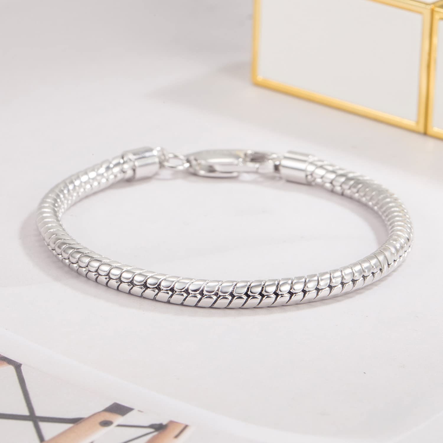 Dankadi Italy Smooth 3MM 4MM Round Snake Chain Bracelet Solid 925 Sterling Silver Men Women 6.3" 6.7" 7" 7.5" 8" 8.5" 9" 9.5" Bangle Charm Jewelry Gift (4MM, 6.7 inches)