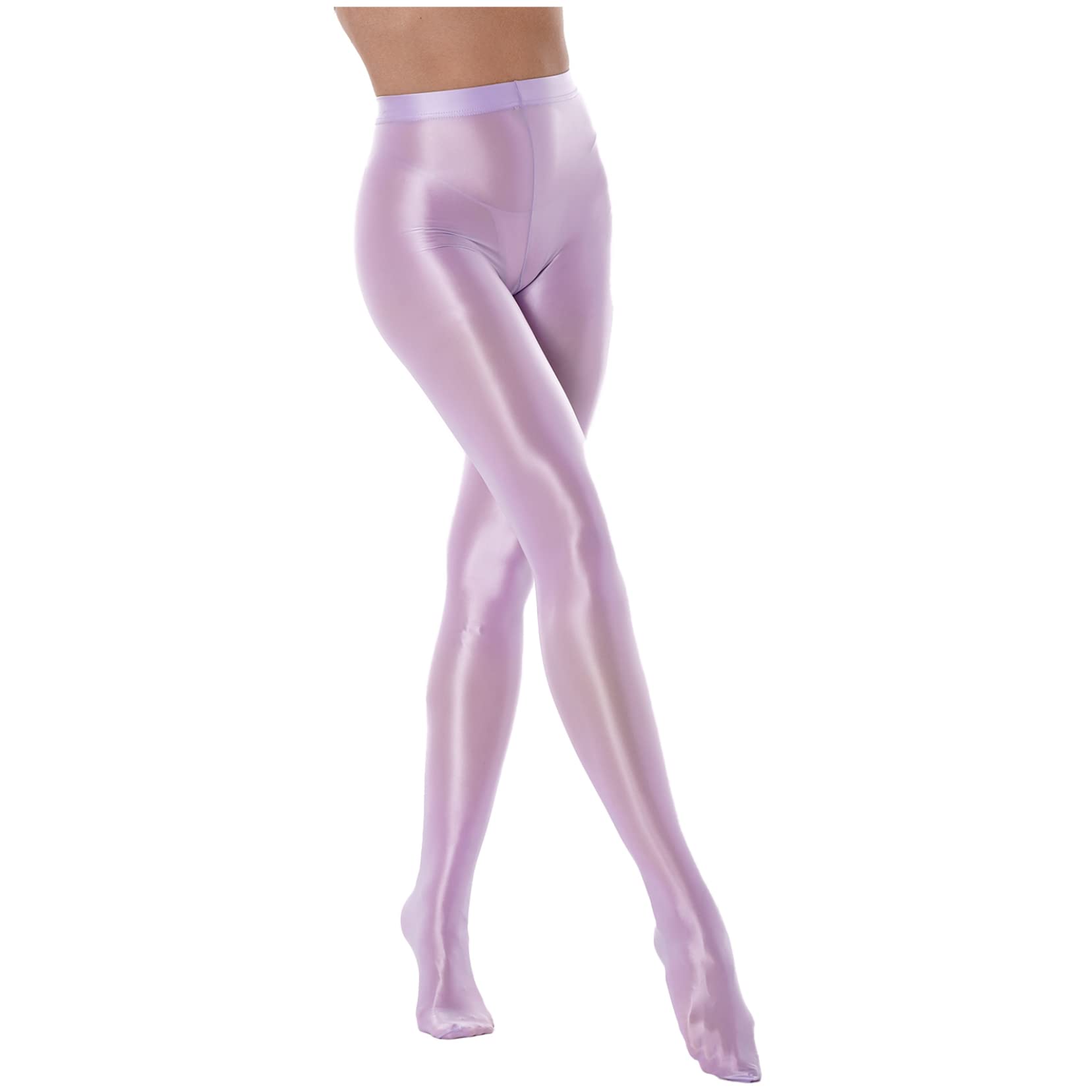 YOOJOO Women High Stretch Shiny Tights Pilates Sports Yoga Leggings Indoor Fitness Glossy Opaque Pantyhose Light Purple X-Large