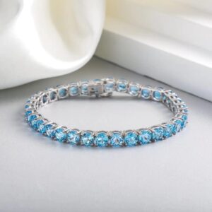 supermodel 5.0 mm Tennis Bracelets 925 Sterling Silver Classic Luxury Gemstone Wrist Chain Swiss Blue Bracelet for Women, 7.25 Inch