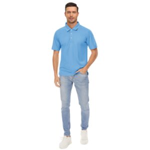 CRYSULLY Mens Cargo Shirts Polo Shirt Tactical Relaxed Fit Golf Polo Shirt Sky Blue