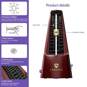 Mechanical Metronomes for Piano Guitar Violin Bass Drum and Other Musical Instruments Loud Sound and High Precision Track Beat and Tempo for Beginners (Wood Grain)