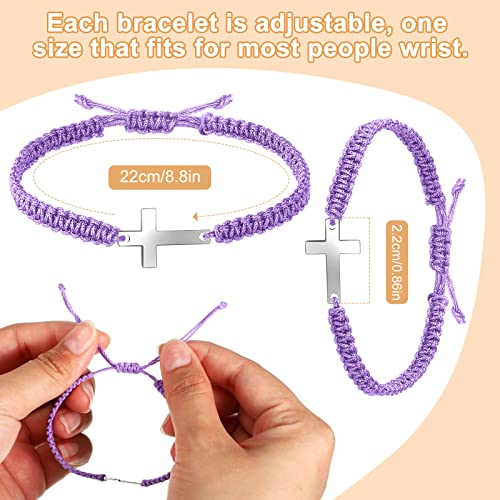 Jadive 12 Pcs Small Cross Bracelet Bulk for Women Adjustable Nylon Rope Christian Handmade Braided Bracelet for Women(Colorful)