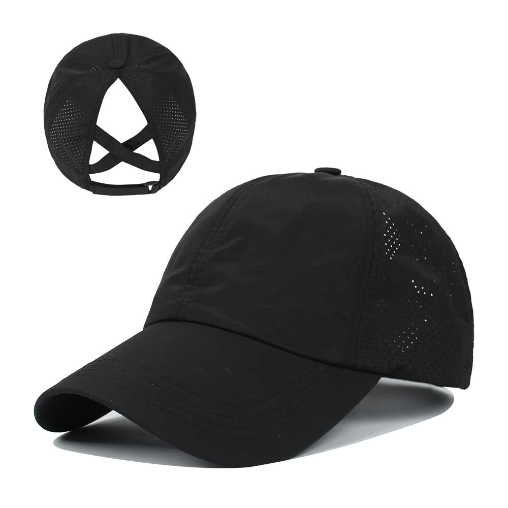 Vikodah Ponytail Baseball Cap for Women Girls,Outdoor Quick Dry Mesh Baseball Hat Adjustable Black