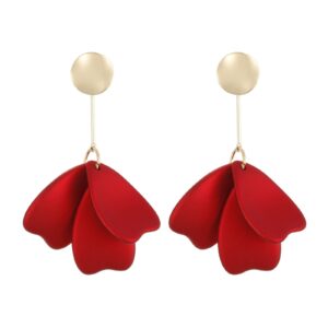 ruoffeta acrylic petal earrings for women, long rose petal dangle earrings boho flower statement earrings floral jewelry(red b)