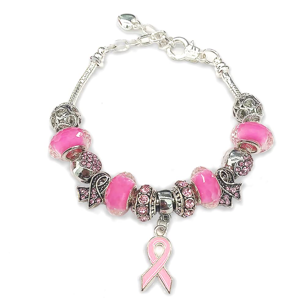 Yuvinw Pink Ribbon Breast Cancer Awareness Bracelet With Gift Box For Women