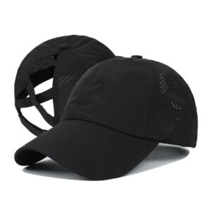 Vikodah Ponytail Baseball Cap for Women Girls,Outdoor Quick Dry Mesh Baseball Hat Adjustable Black