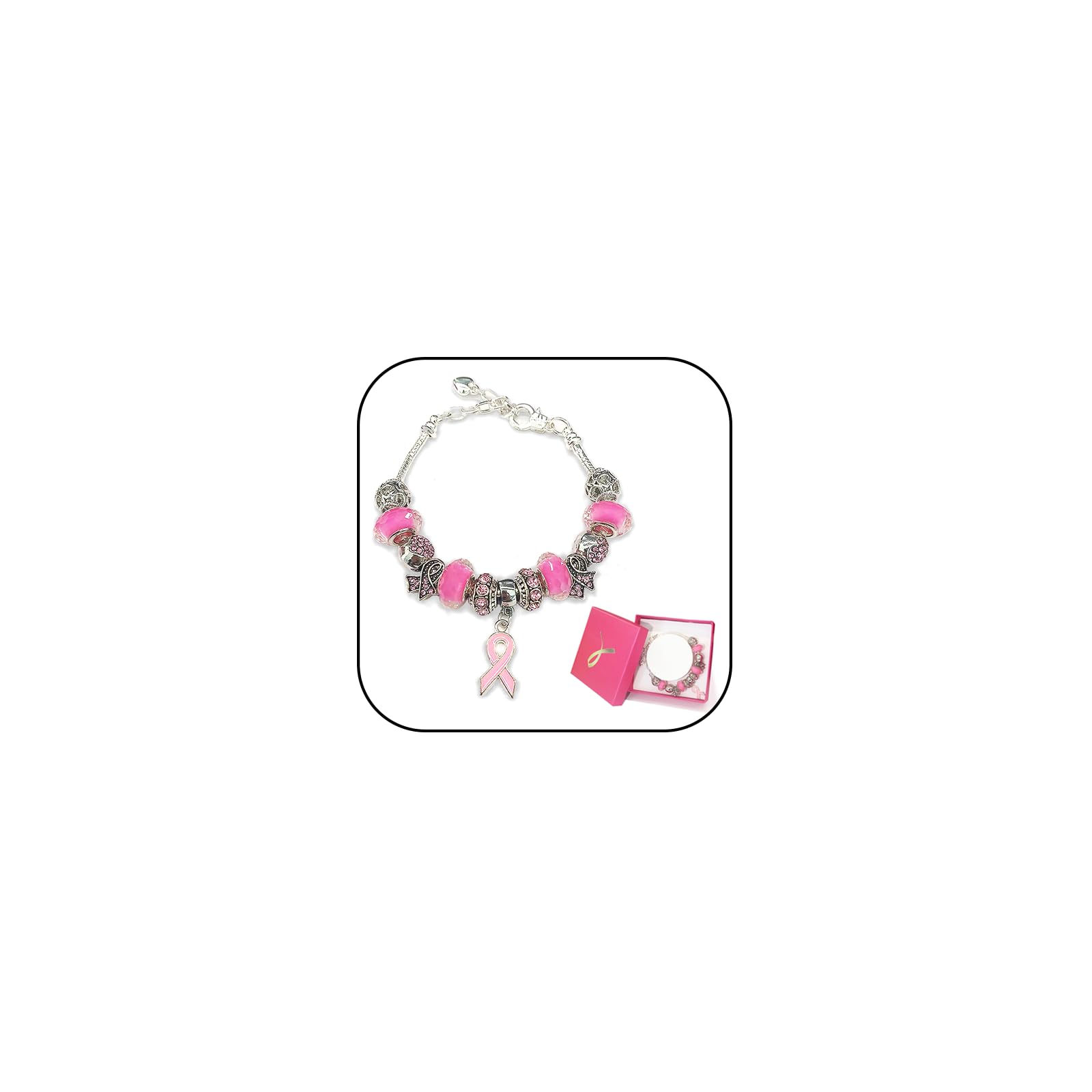 Yuvinw Pink Ribbon Breast Cancer Awareness Bracelet With Gift Box For Women