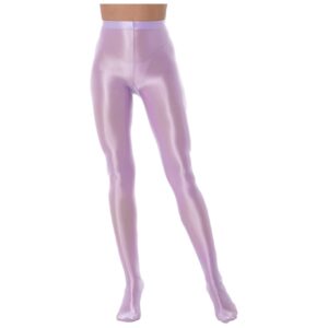 YOOJOO Women High Stretch Shiny Tights Pilates Sports Yoga Leggings Indoor Fitness Glossy Opaque Pantyhose Light Purple X-Large