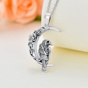 Plesitep Crow Necklace Sterling Silver Raven Pendant Necklace Gothic Jewelry for Women Halloween