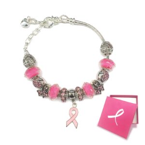 Yuvinw Pink Ribbon Breast Cancer Awareness Bracelet With Gift Box For Women