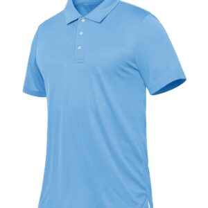 CRYSULLY Mens Cargo Shirts Polo Shirt Tactical Relaxed Fit Golf Polo Shirt Sky Blue