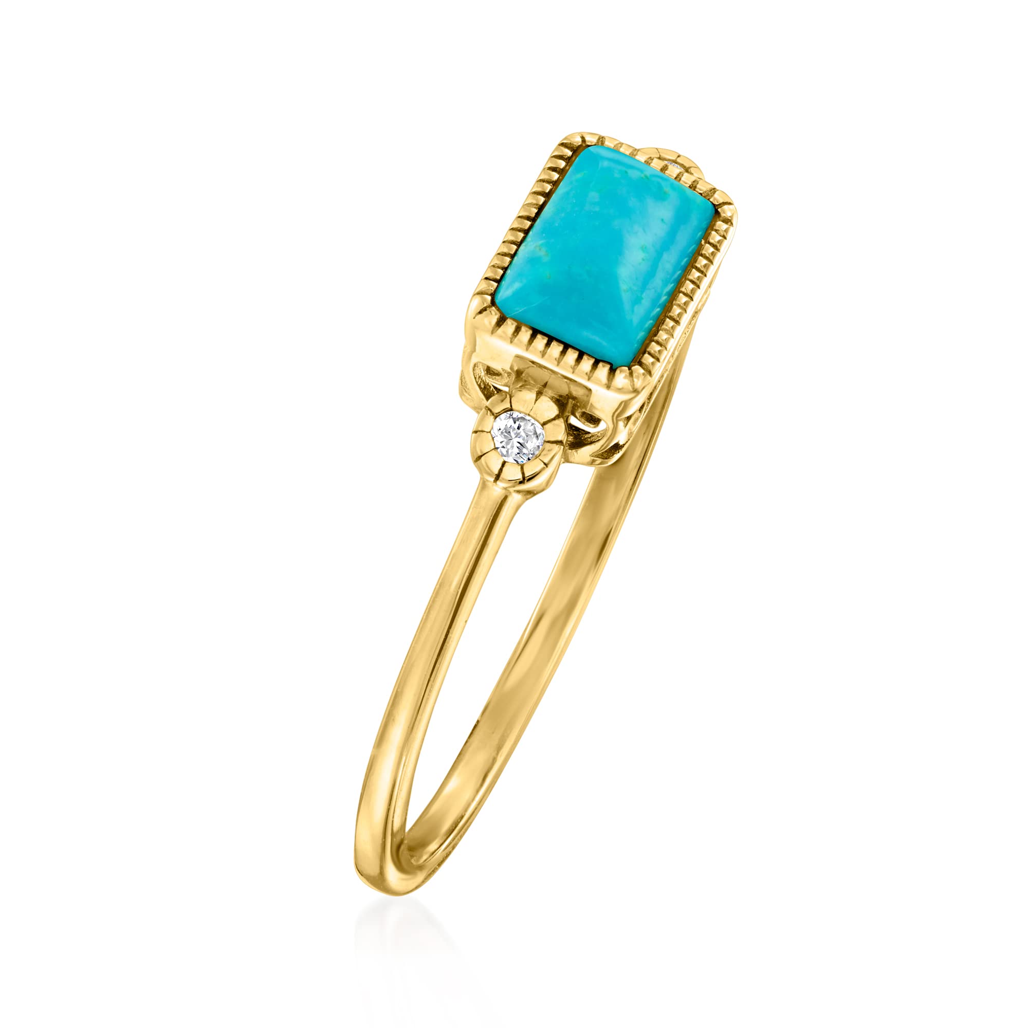 RS Pure by Ross-Simons Turquoise and Diamond-Accented Ring in 14kt Yellow Gold. Size 8