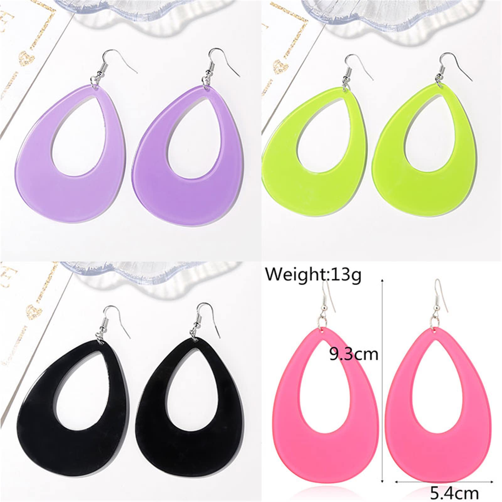 Dreuyet 6 Pairs 80s Classic Big Earrings Acrylic 90s Retro Neon Earrings Acrylic Geometry Oval Waterdrop Earrings for Women Statement Earrings Colorful Retro Costume Jewelry (Neon Earrings)