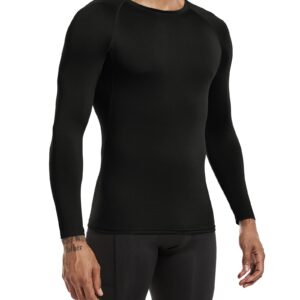 Men's (Pack of 3) Cool Dry Compression Long Sleeve Sports Baselayer T-Shirts Tops Black/White/Camo Black-L