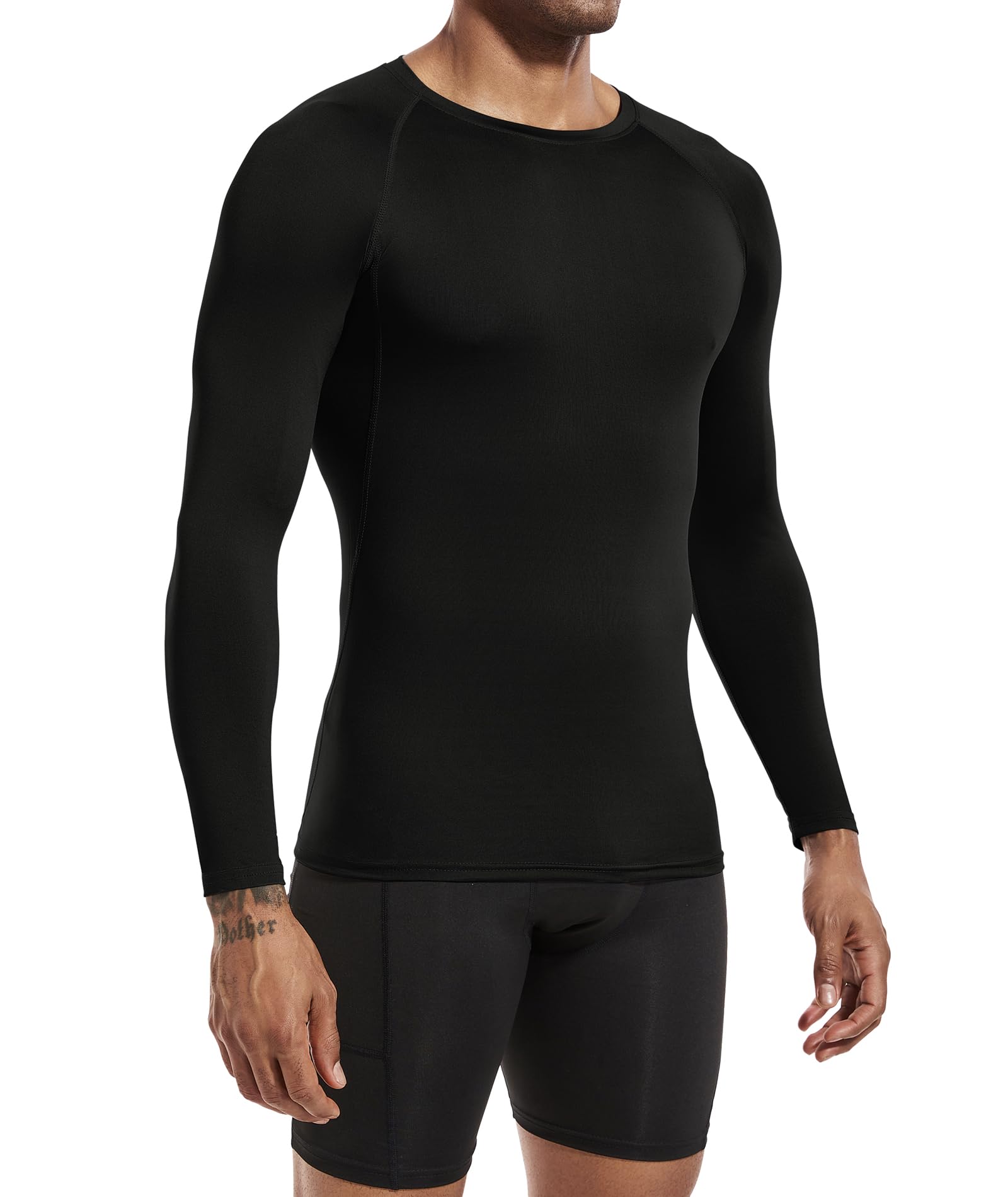 Men's (Pack of 3) Cool Dry Compression Long Sleeve Sports Baselayer T-Shirts Tops Black/White/Camo Black-L