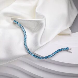 supermodel 5.0 mm Tennis Bracelets 925 Sterling Silver Classic Luxury Gemstone Wrist Chain Swiss Blue Bracelet for Women, 7.25 Inch