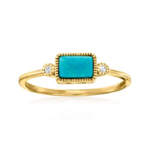 rs pure by ross-simons turquoise and diamond-accented ring in 14kt yellow gold. size 8