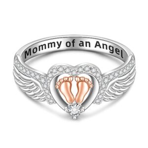 angel wing ring for women mothers sterling silver mommy of an angel rings remembrance footprint band memorial keepsake jewelry size 8