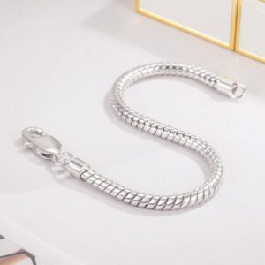 Dankadi Italy Smooth 3MM 4MM Round Snake Chain Bracelet Solid 925 Sterling Silver Men Women 6.3" 6.7" 7" 7.5" 8" 8.5" 9" 9.5" Bangle Charm Jewelry Gift (4MM, 6.7 inches)