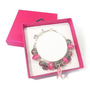 Yuvinw Pink Ribbon Breast Cancer Awareness Bracelet With Gift Box For Women