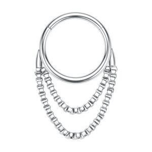 Septum Jewelry 16G Septun Rings Silver Daith Earrings Surgical Steel Septum Clicker Chain Nose Ring Rook Earrings Seamless Conch Piercing Jewelry Septum Cartilage Helix Tragus Hoop Earrings 8mm