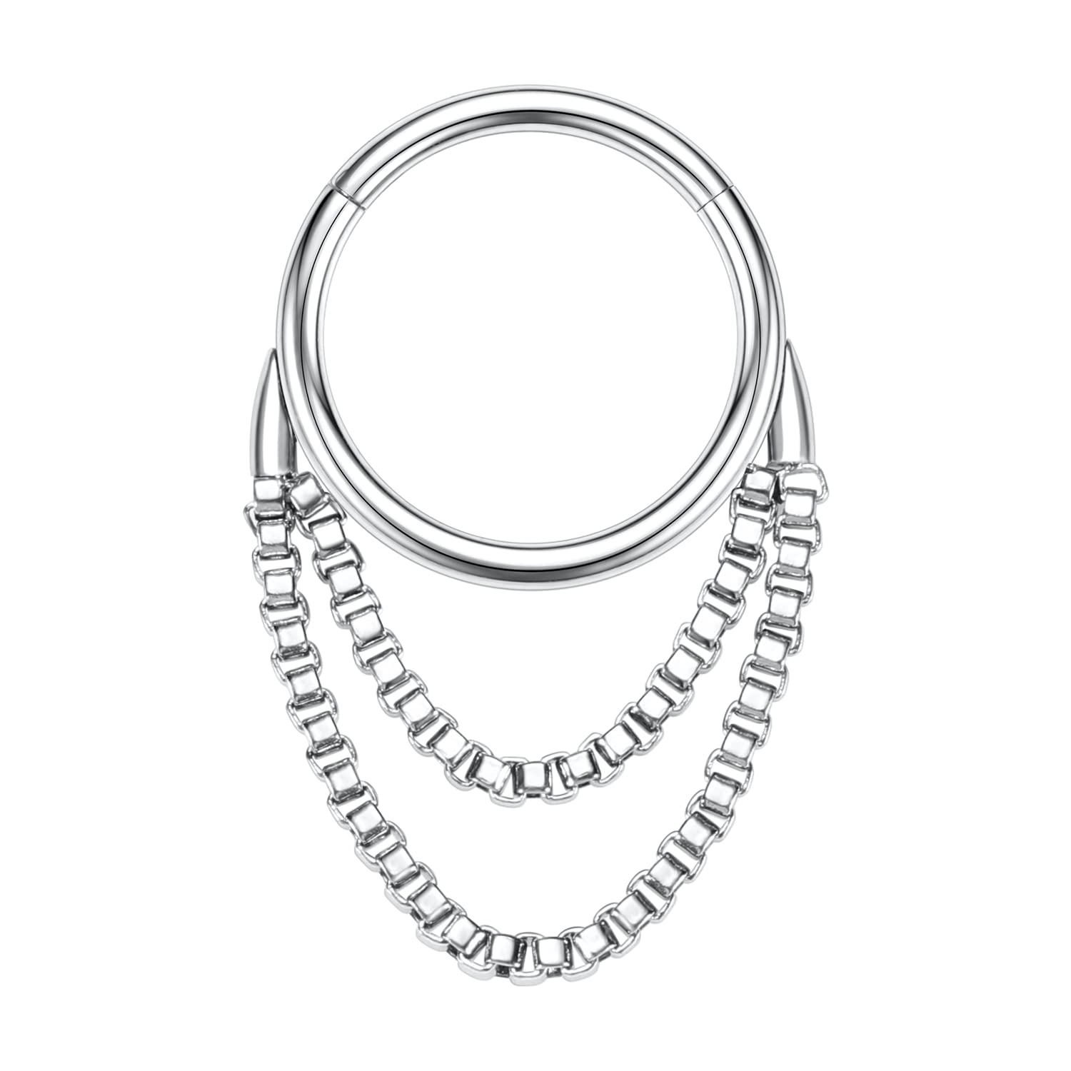 Septum Jewelry 16G Septun Rings Silver Daith Earrings Surgical Steel Septum Clicker Chain Nose Ring Rook Earrings Seamless Conch Piercing Jewelry Septum Cartilage Helix Tragus Hoop Earrings 8mm