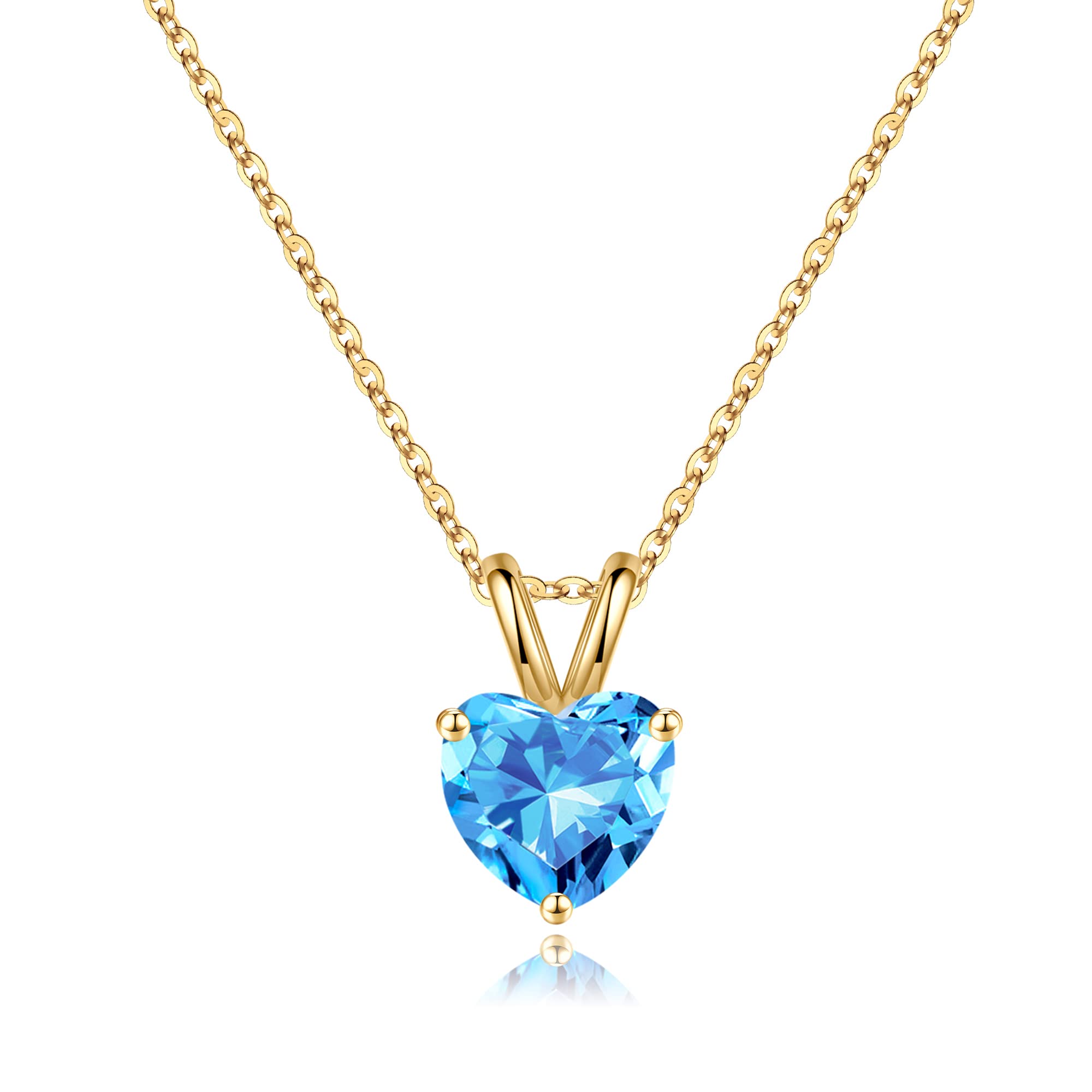 SMILEST March Birthstone Necklace for Women, Sparkle Solitaire Heart Cut Aquamarine Necklace Hypoallergenic 18K Gold Plated 925 Sterling Silver March Birthstone Jewelry Gifts for Mom Wife Grandma