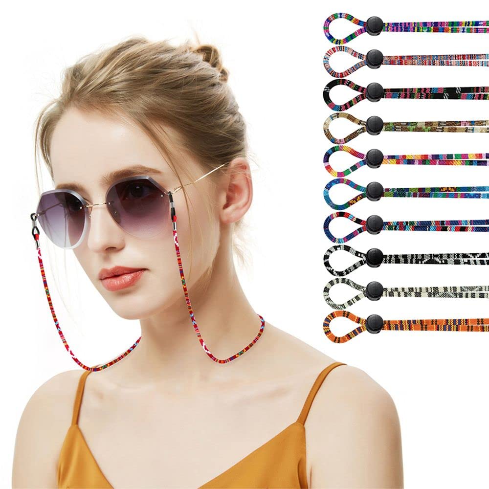 Tvoip 10Pcs Portable Ethnic Pattern Neck Buckle Lanyard Hanging String Neck Strap Hat Chin Cord Glasses Masks with Adjustable Cord Fastener，Unisex Removable Sun Hat Chin Strap