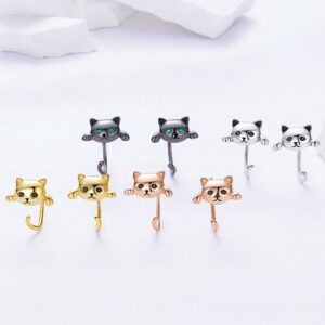 Cat Earrings Black Gold plated 925 Sterling Silver Black Cat Open Half Hoop Earrings with 5A CZ Hypoallergenic Cute Animal Cat stud Cartilage Earrings Jewelry Gifts for Women