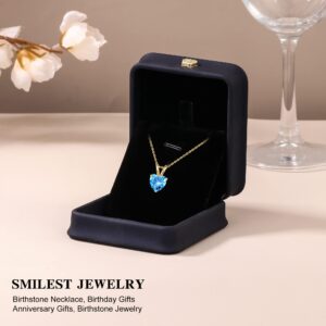 SMILEST March Birthstone Necklace for Women, Sparkle Solitaire Heart Cut Aquamarine Necklace Hypoallergenic 18K Gold Plated 925 Sterling Silver March Birthstone Jewelry Gifts for Mom Wife Grandma