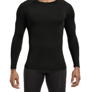 Men's (Pack of 3) Cool Dry Compression Long Sleeve Sports Baselayer T-Shirts Tops Black/White/Camo Black-L