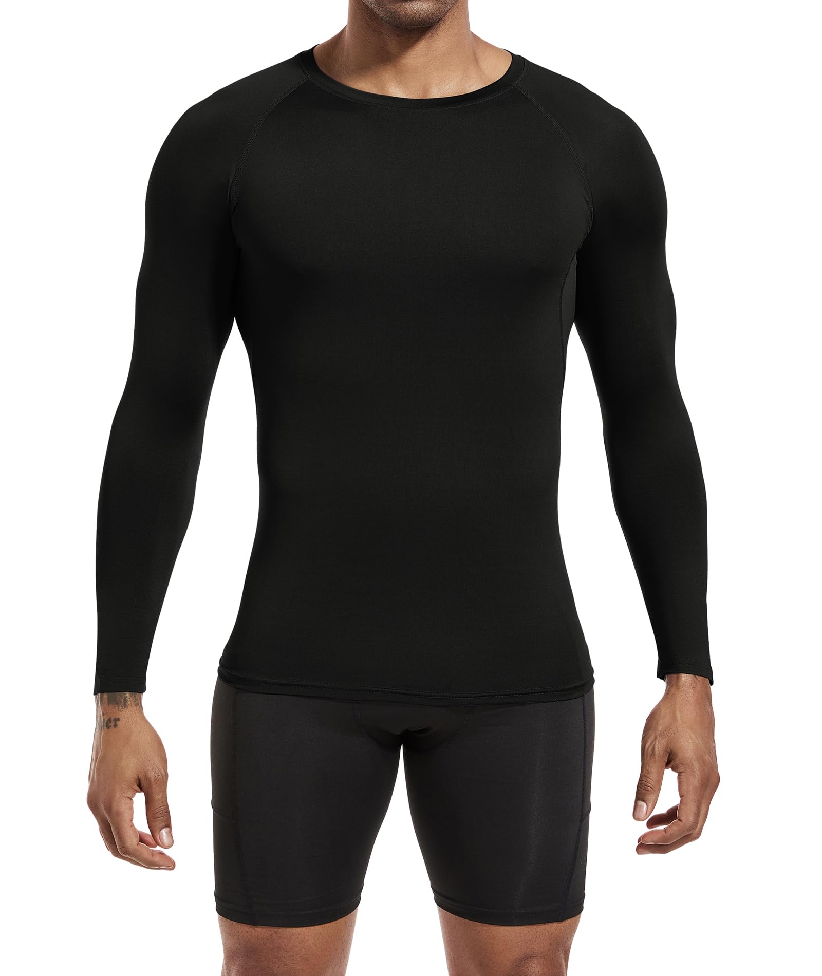 Men's (Pack of 3) Cool Dry Compression Long Sleeve Sports Baselayer T-Shirts Tops Black/White/Camo Black-L