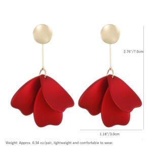 RUOFFETA Acrylic Petal Earrings for Women, Long Rose Petal Dangle Earrings Boho Flower Statement Earrings Floral Jewelry(Red B)