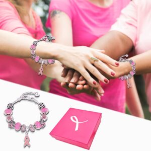 Yuvinw Pink Ribbon Breast Cancer Awareness Bracelet With Gift Box For Women