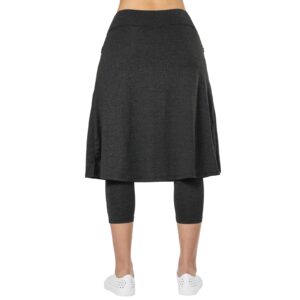 Women Knee Length Skirts with Leggings,Skirted Leggings Skorts Capris for Women Long Skorts Skirts Zipper Pockets(Black Charcoal M)