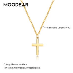 Moodear Cross Necklace for Women - Dainty 14K Gold Plated Cross Pendant Simple Necklaces Fashion