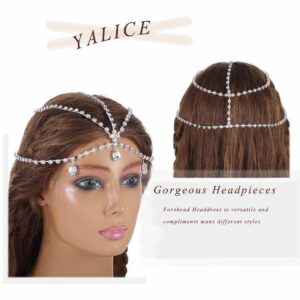 Yalice Layered Head Chain Rhinestone Head Jewelry Sparkly Bridal Headpieces Sparkle Crystal Headbands Wedding Prom Hair Jewelry for Women and Girls (Silver)