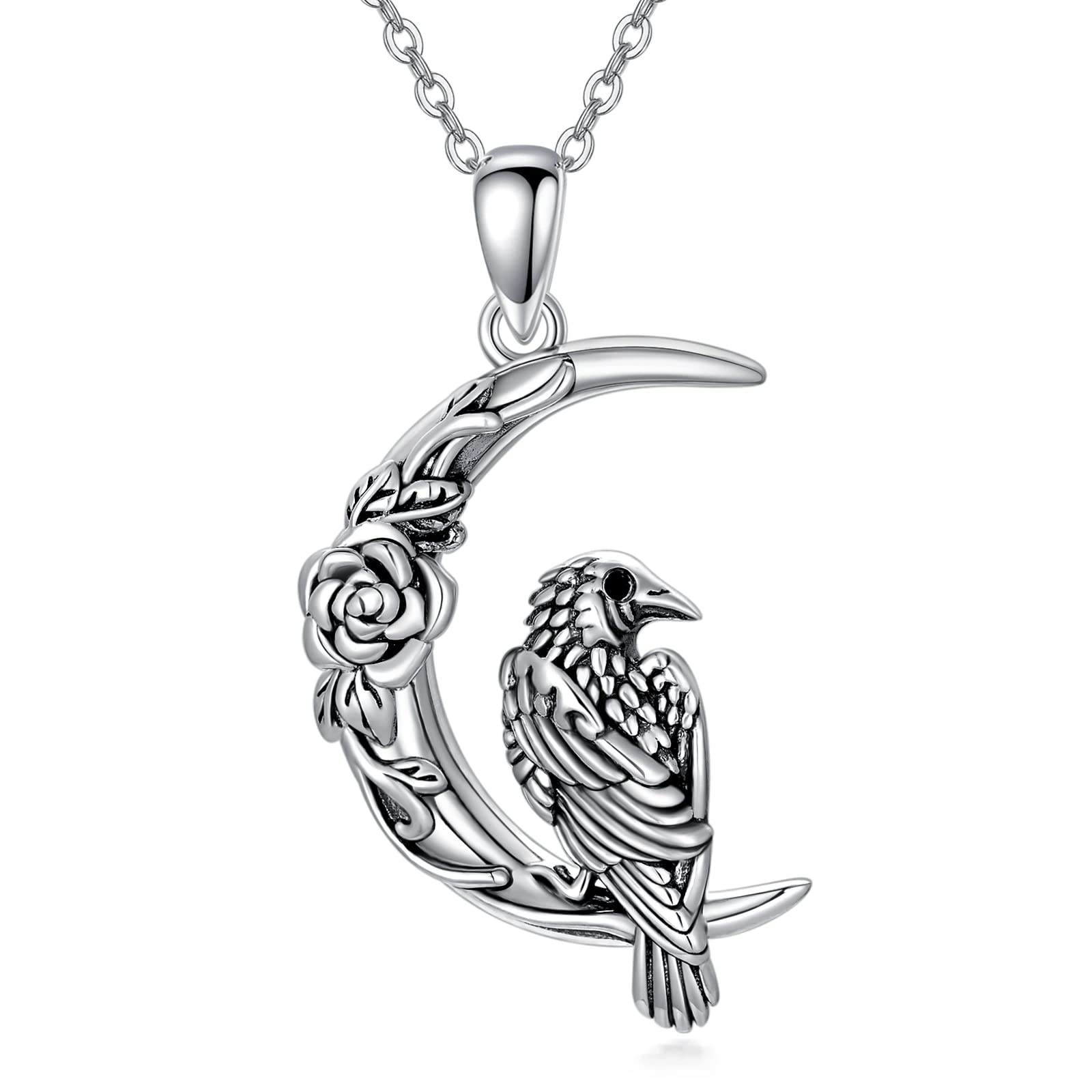 Plesitep Crow Necklace Sterling Silver Raven Pendant Necklace Gothic Jewelry for Women Halloween