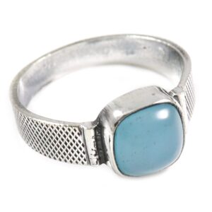 blue chalcedony gemstone silver band ring solid 925 sterling silver ring handmade for women by goyal exports srg348j (us-11.5)