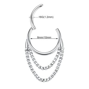 Septum Jewelry 16G Septun Rings Silver Daith Earrings Surgical Steel Septum Clicker Chain Nose Ring Rook Earrings Seamless Conch Piercing Jewelry Septum Cartilage Helix Tragus Hoop Earrings 8mm