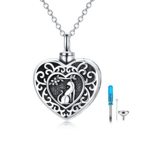 LONAGO Urn Necklace for Cat 925 Sterling Silver Always in My Heart Cat Ashes Memorial Pendant Necklace Jewelry