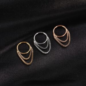 Septum Jewelry 16G Septun Rings Silver Daith Earrings Surgical Steel Septum Clicker Chain Nose Ring Rook Earrings Seamless Conch Piercing Jewelry Septum Cartilage Helix Tragus Hoop Earrings 8mm