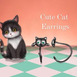 Cat Earrings Black Gold plated 925 Sterling Silver Black Cat Open Half Hoop Earrings with 5A CZ Hypoallergenic Cute Animal Cat stud Cartilage Earrings Jewelry Gifts for Women