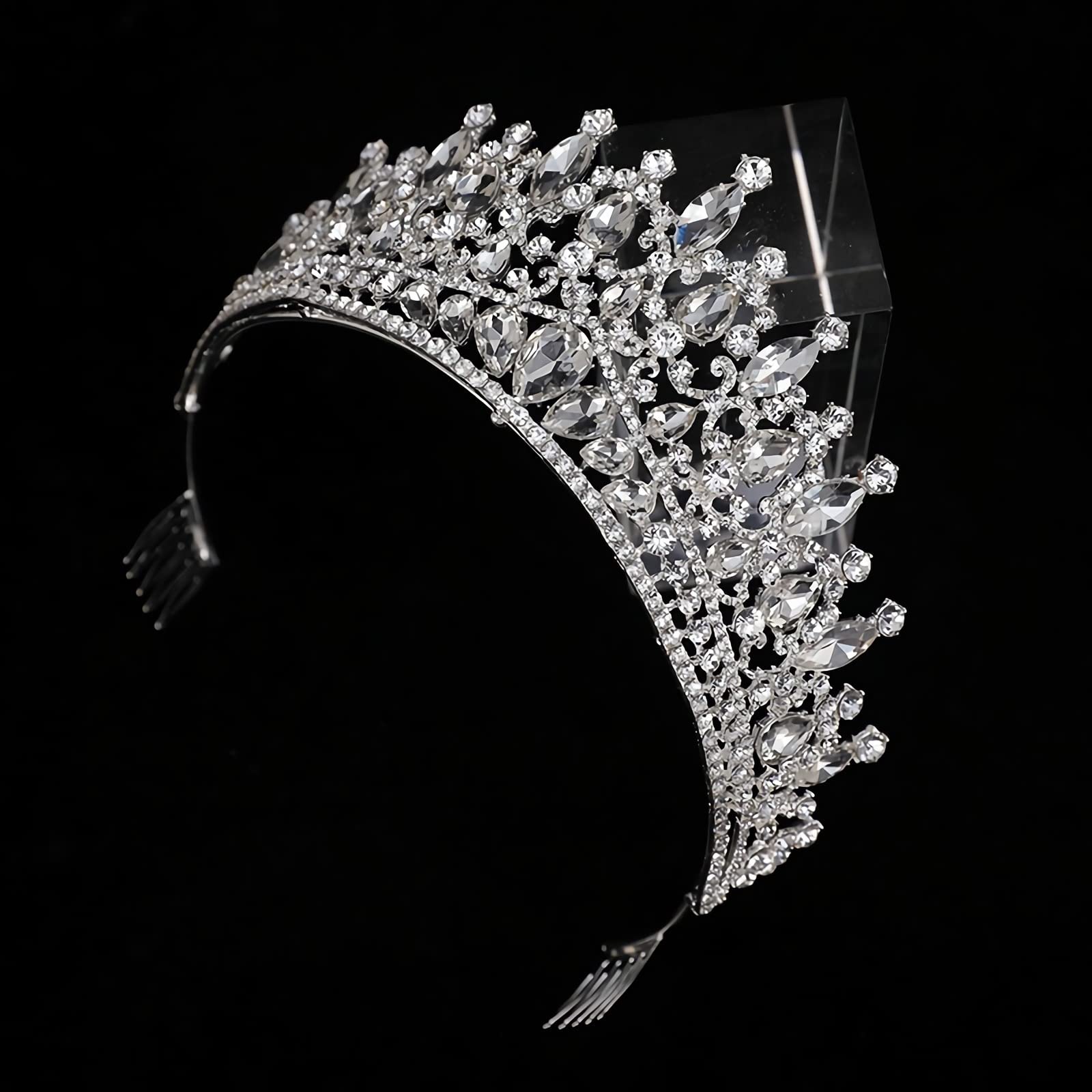 Tiara and Crown with Comb for Women and Silver Headband Rhinestones Bridal Wedding Prom Birthday Cosplay